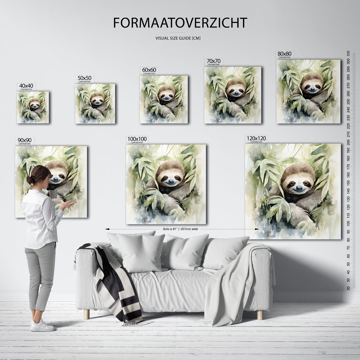 Lui dier tussen bladeren – vierkante jungle wanddecoratie van WallArtistic