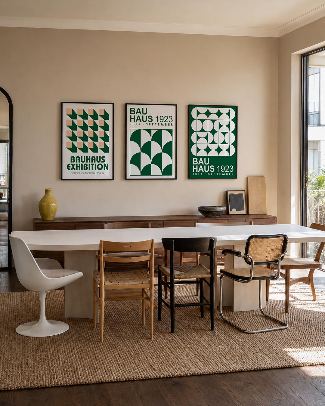 Vorm en schaduw posterset – tweede productweergave – deze posterset in drie delen toont een ritmisch patroon van vierkante