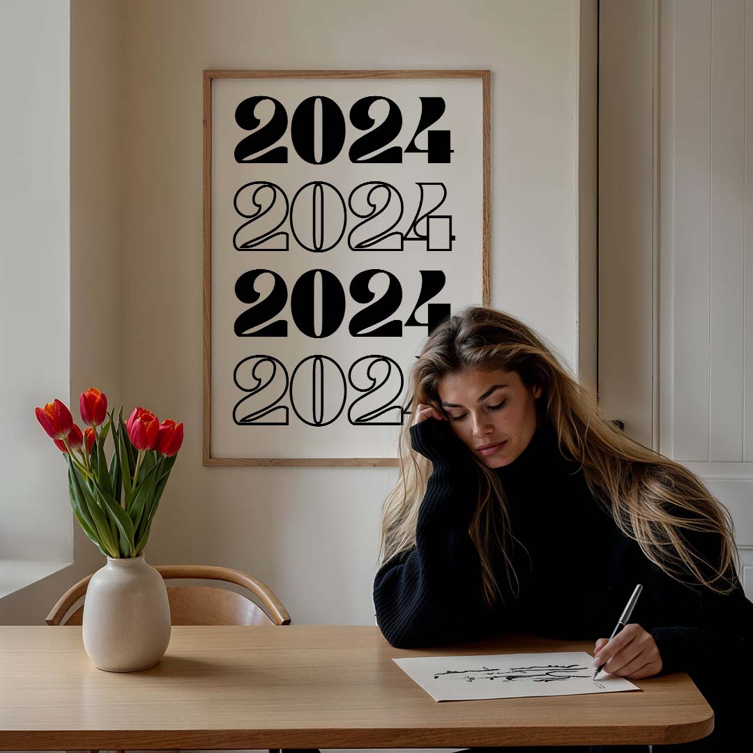 Stijlvolle 2024 Typografie – feestelijke wandkunst als portret poster