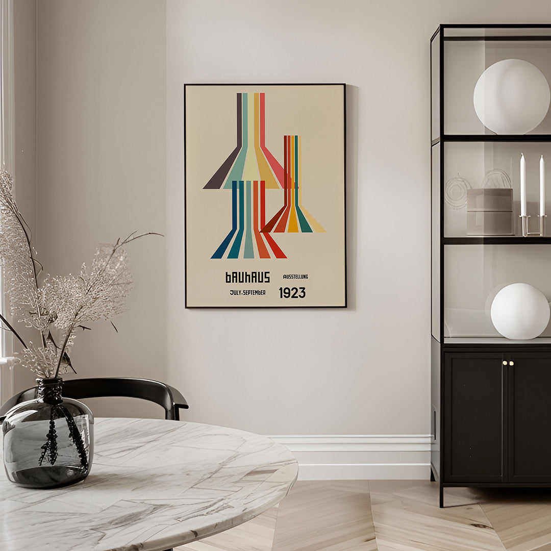 Kleurrijke lijnen – geometrische Bauhaus poster in staand formaat