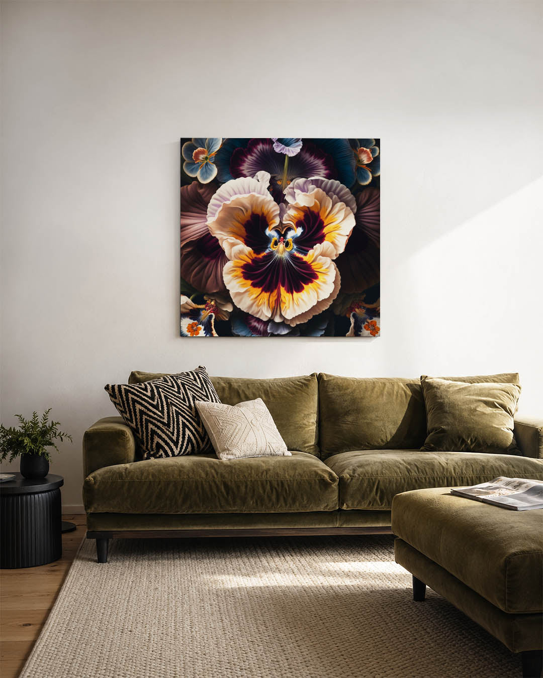 Bloemrijke harmonie kunstwerk – sfeerbeeld – dit kunstwerk toont een weelderige compositie van bloemen met vloeiende vormen