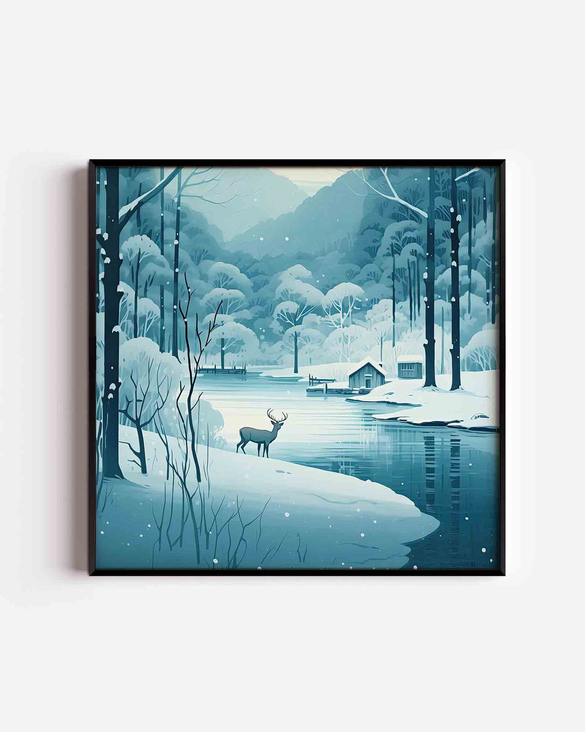 Winterlandschap met hert – kerst vierkante poster als wanddecoratie