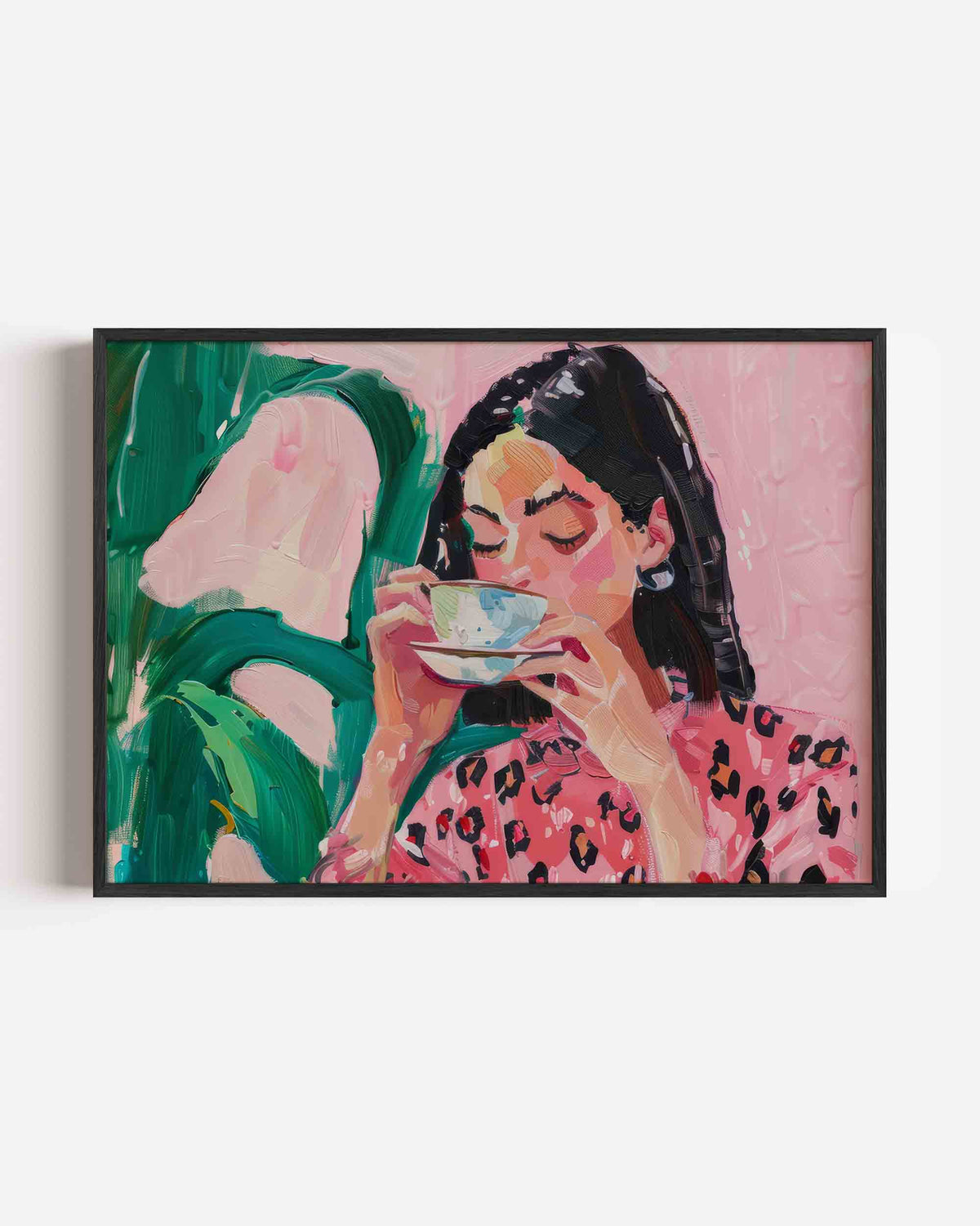 Vrouw met kopje – vrouwelijk portret als landscape poster