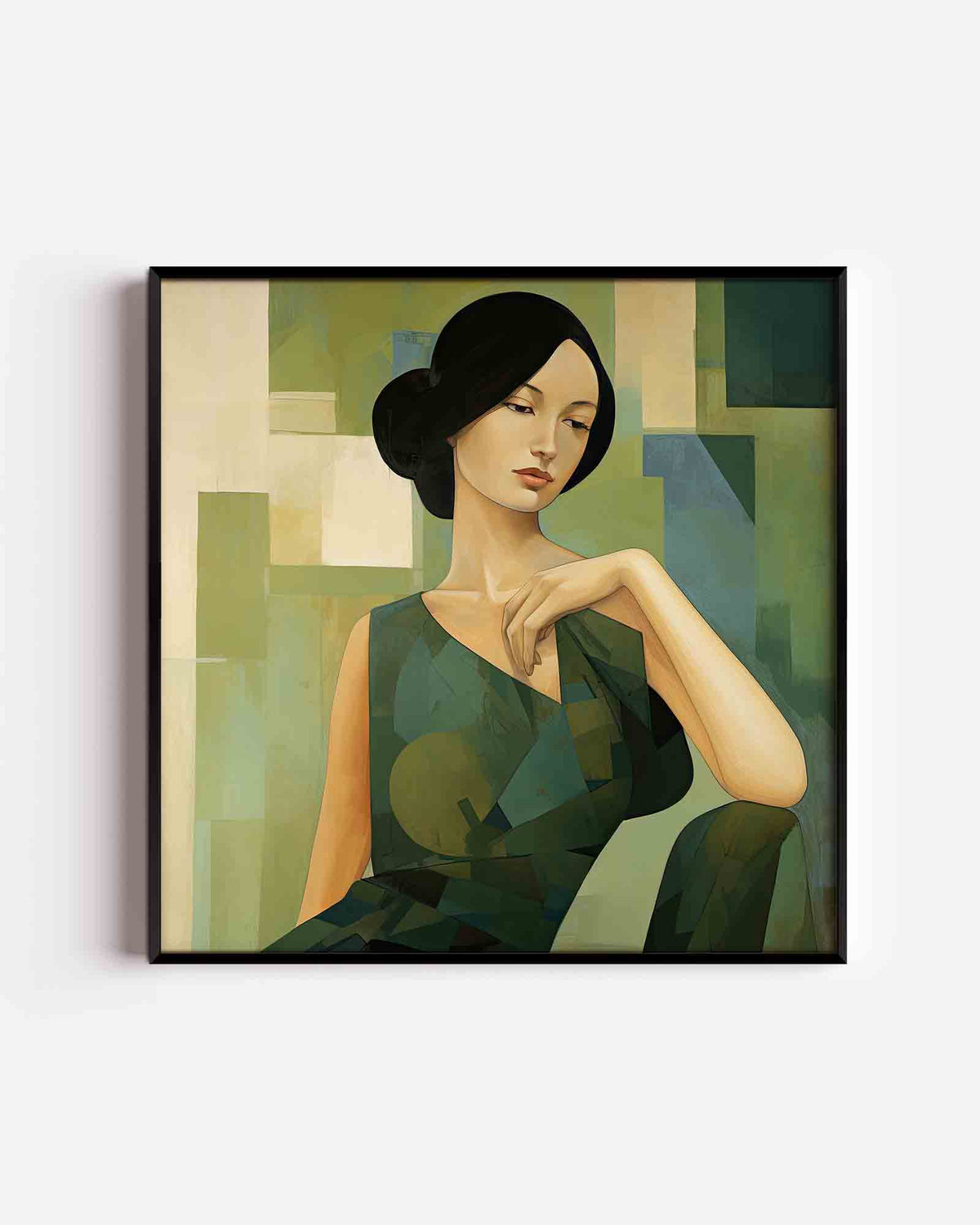 Vrouw in groene tinten – kleurrijke illustratie poster als wanddecoratie