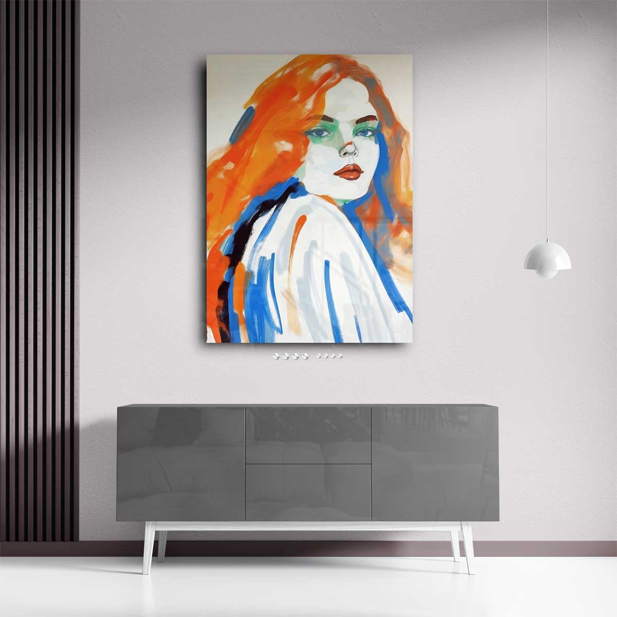 Dromerige Tinten: Vrouw in Kleur – plexiglas wanddecoratie in portret formaat
