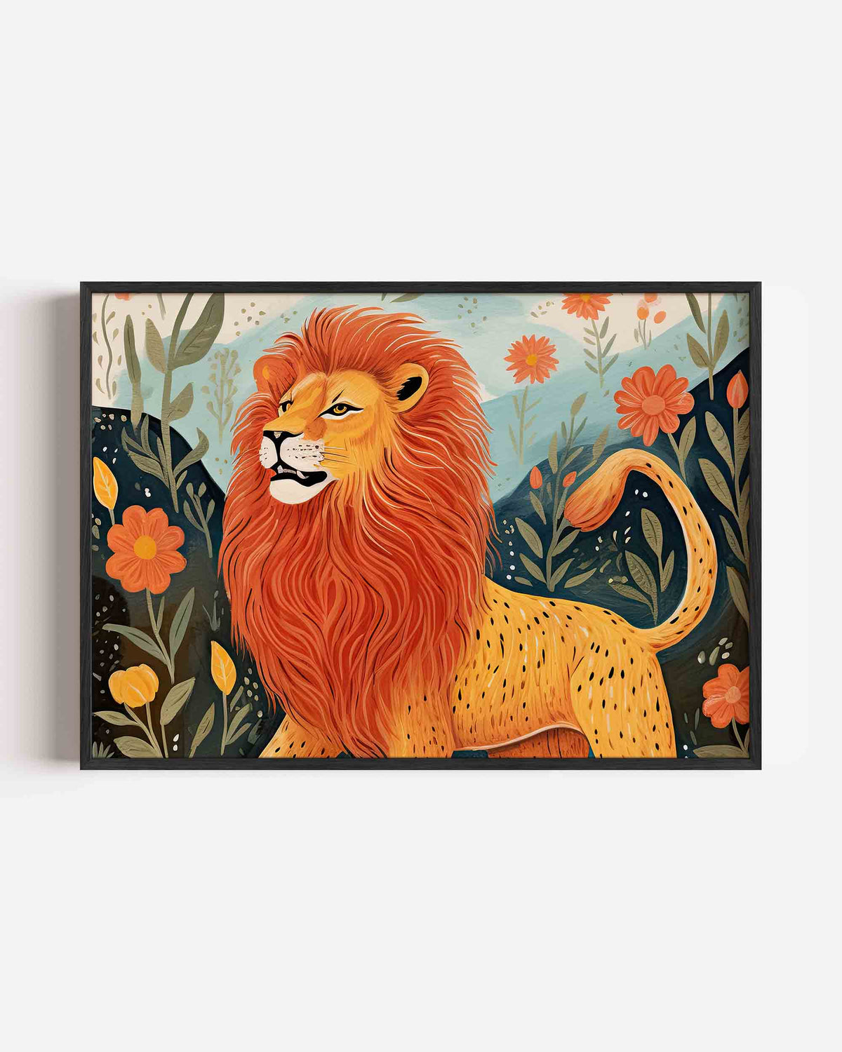 Leeuw met bloemen – landscape kinderposter als wanddecoratie