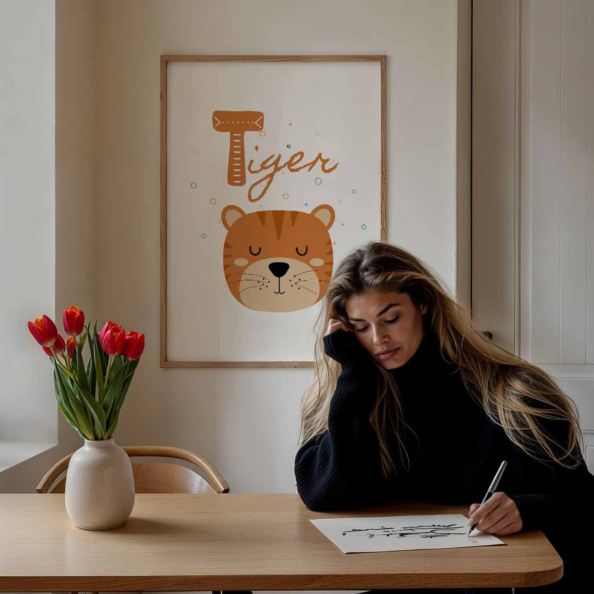 Schattige Tijger Kinderkamer – staande muurposter voor de kinderkamer