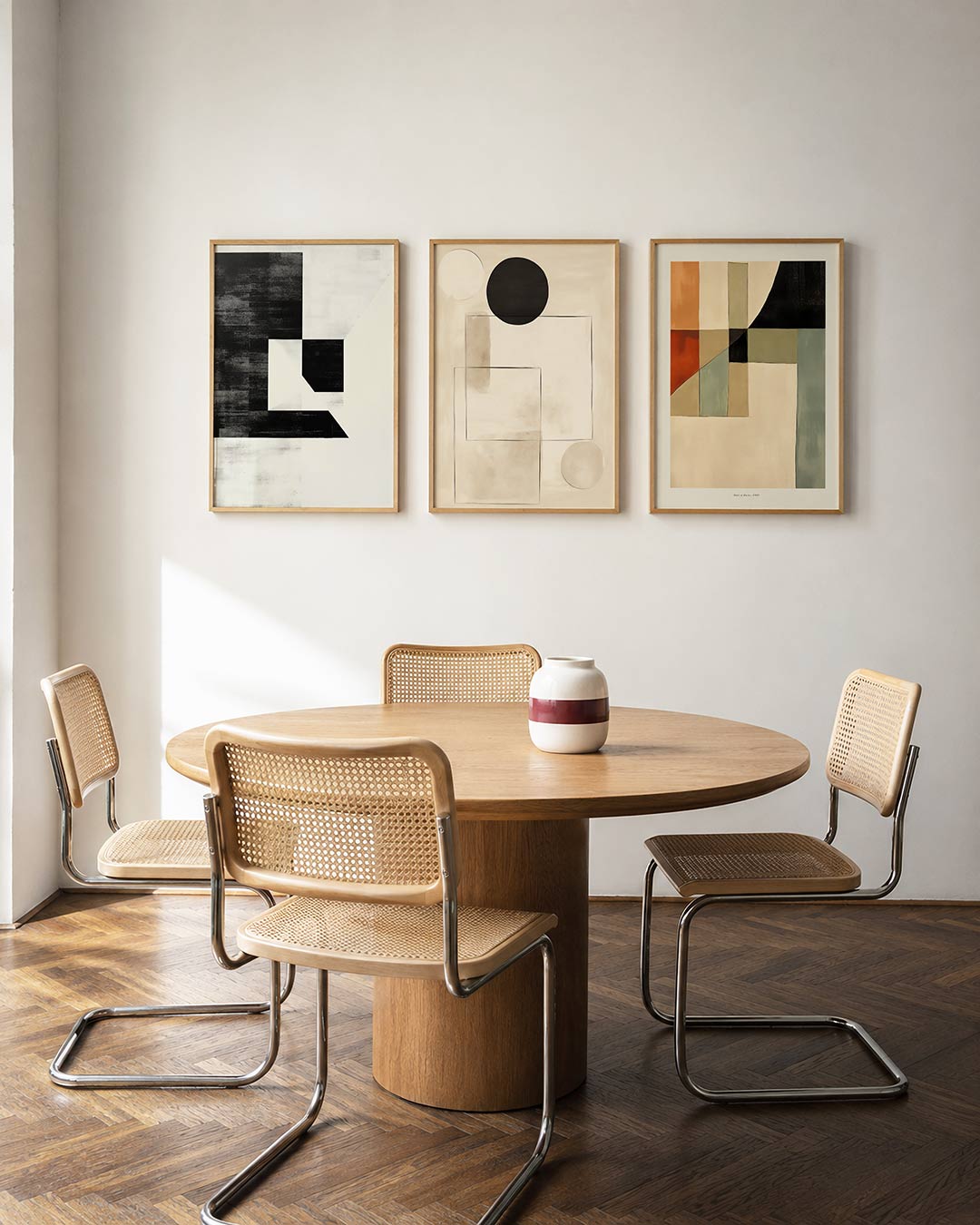 Zwart wit vlakverdeling – driedelige posterset in interieur
