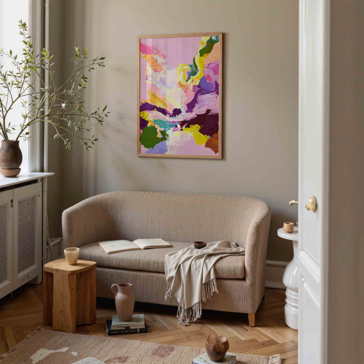 Abstracte kleurenexplosie – illustratie poster in staand formaat