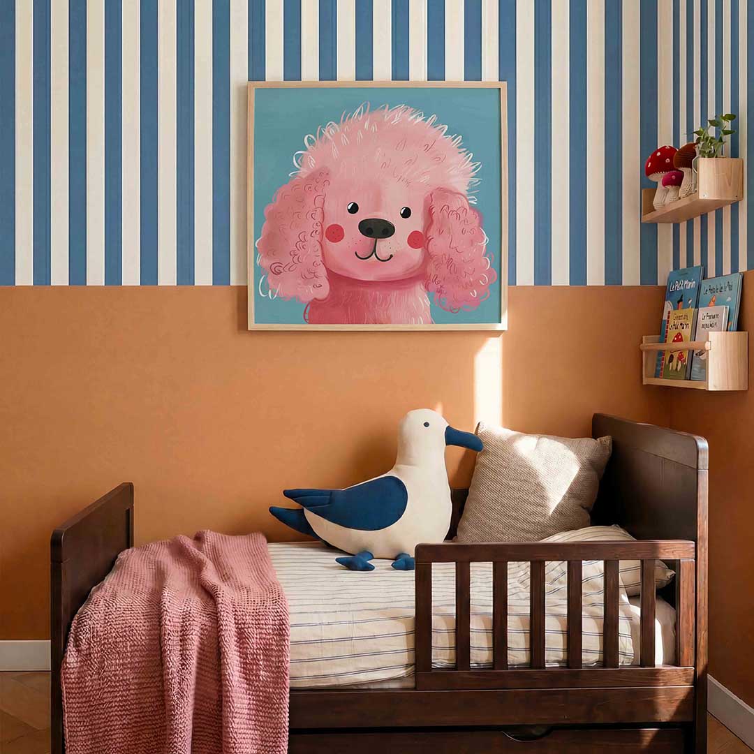 Roze hond – kids poster in vierkant formaat