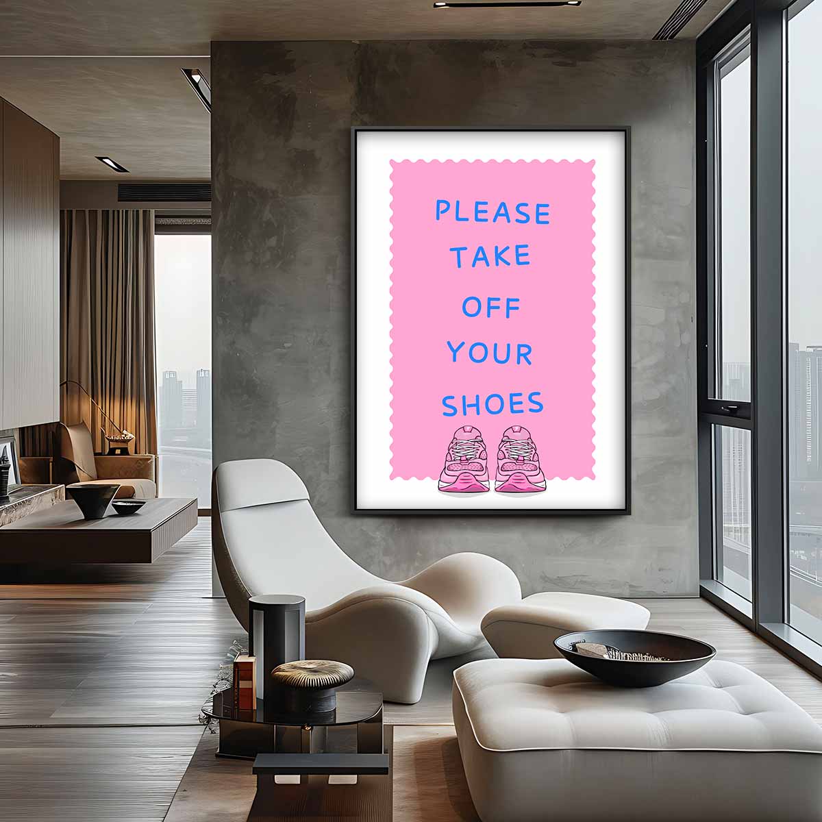 Welkomstposter met Sneakers – plexiglas wanddecoratie in portret formaat