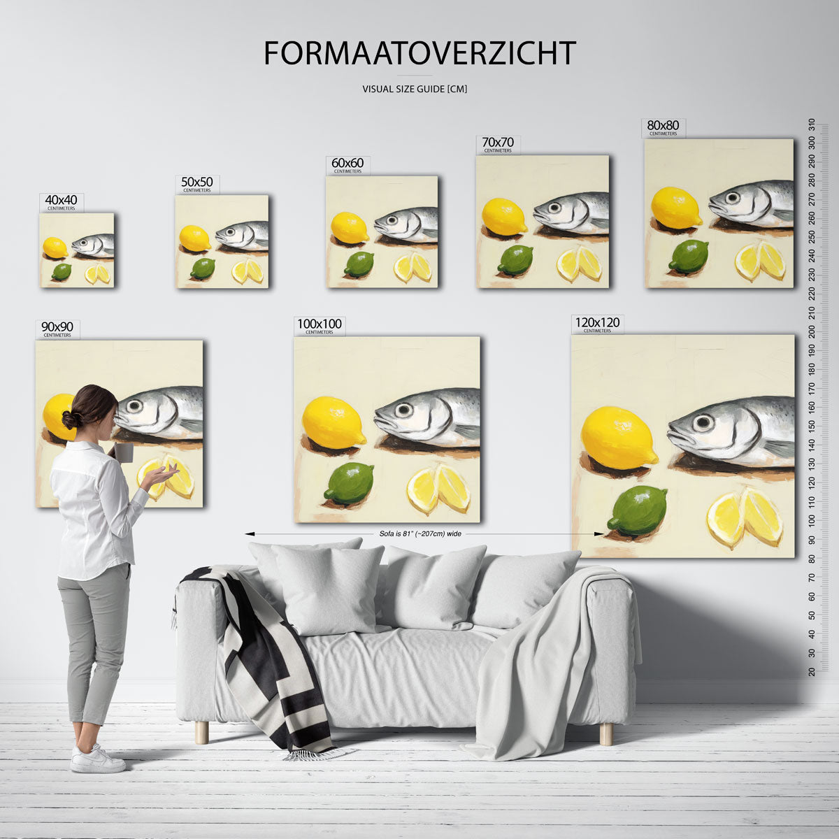 Vis en citrus – vierkante muurposter voor keuken of eethoek