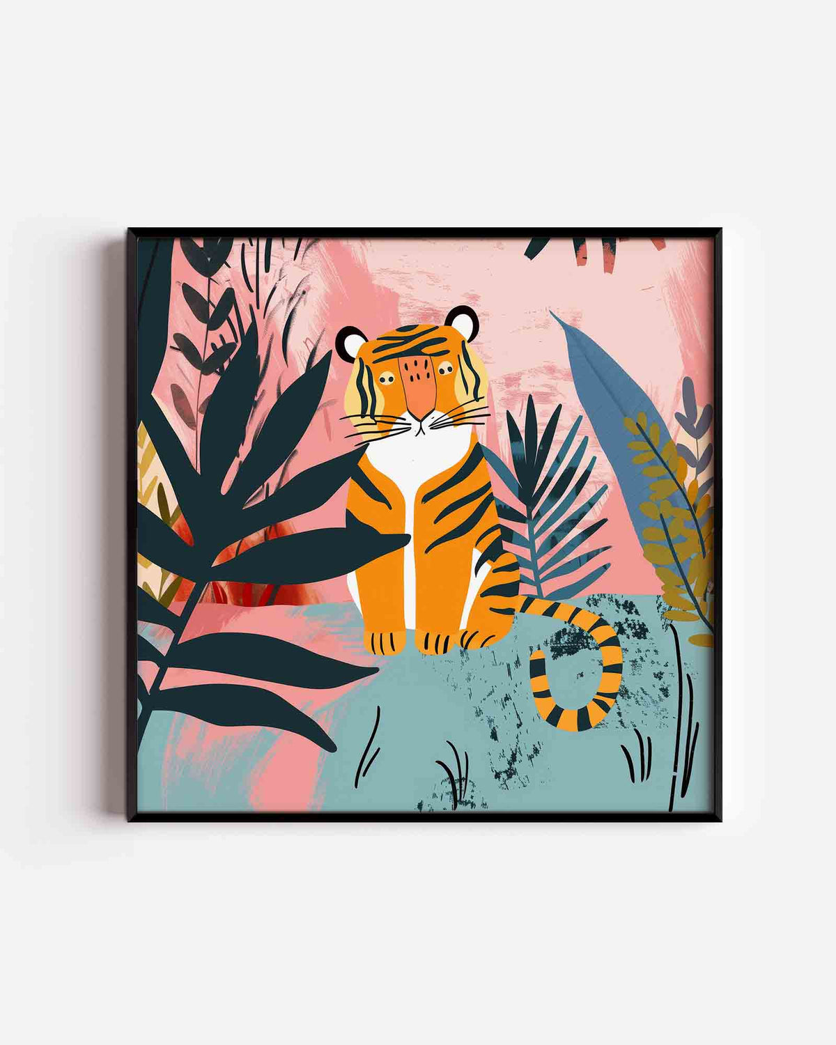 Tijger in jungle – vierkante kinderposter als wanddecoratie