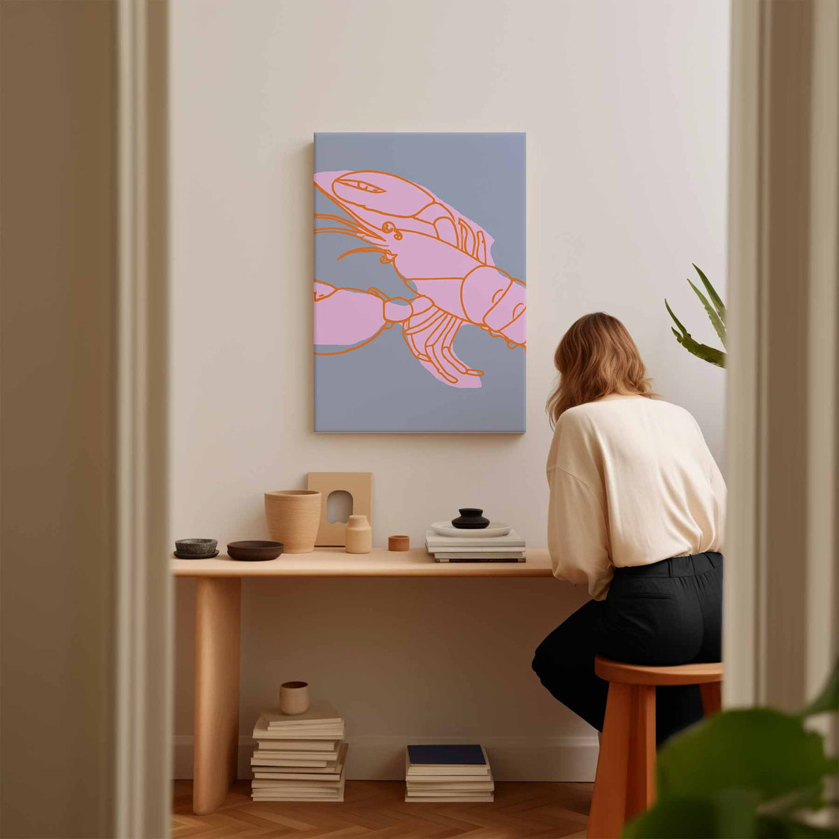 Kleurrijke Krabillustratie – kunstwerk met zwarte baklijst