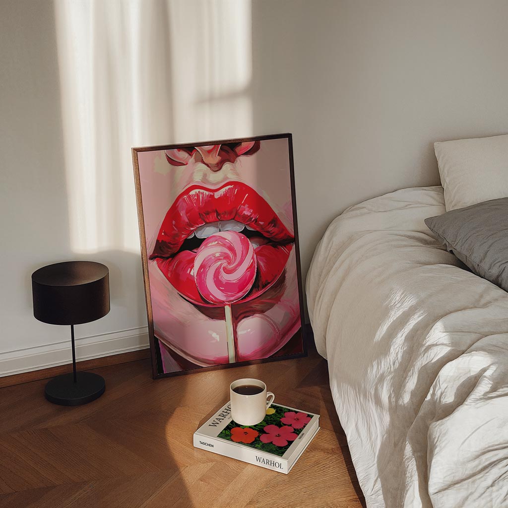 Pop Art Lippen met Lolly – staande zomer wanddecoratie van WallArtistic