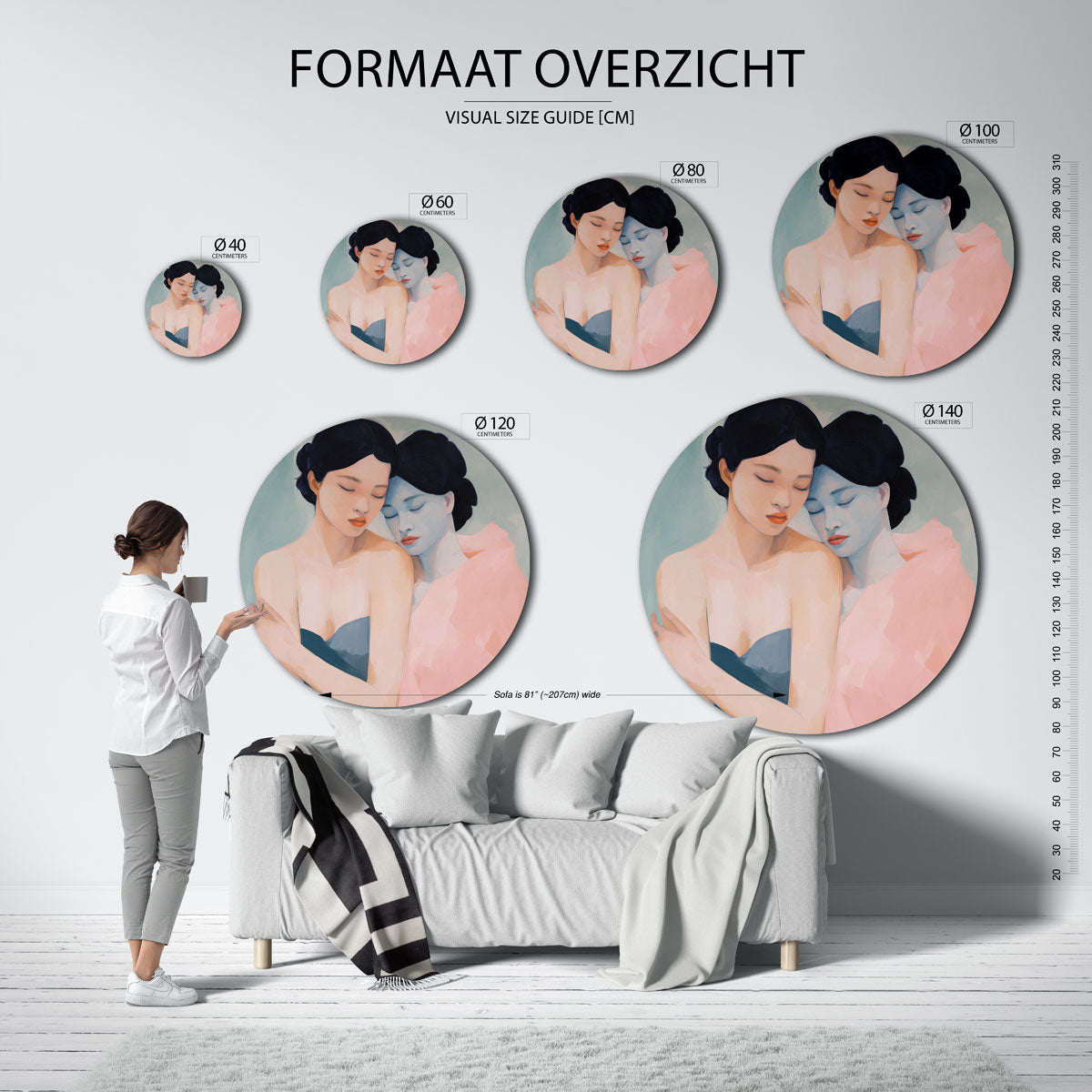 Twee figuren – ronde muurdecoratie met vrouwelijk portret