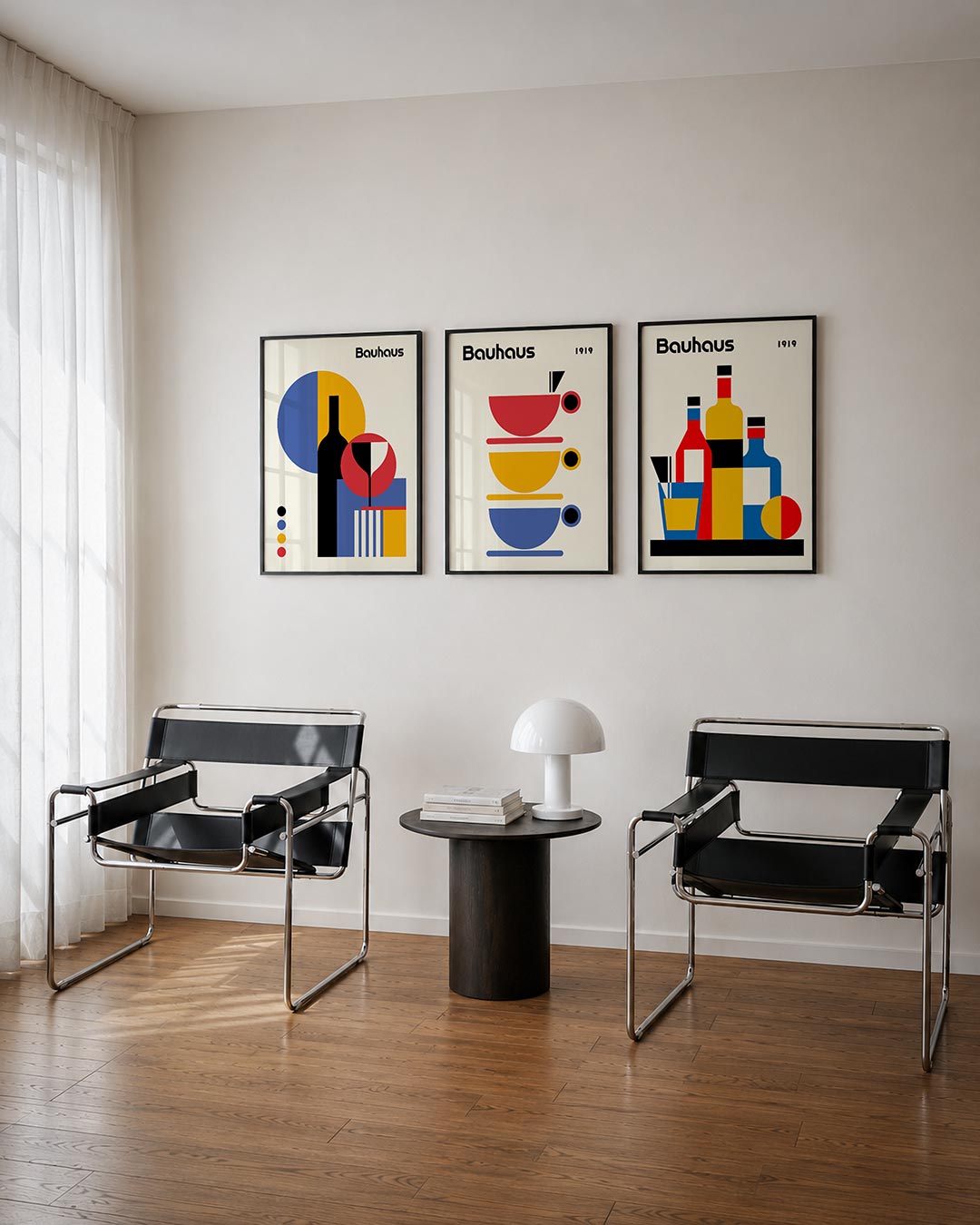 Vormen en kleurvlakken driedelige posterset – deze posterset in drie delen toont een dynamisch lijnenspel met cirkels