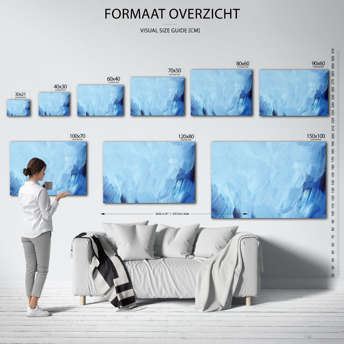 Blauwe penseelstreken – liggende muurposter met artistieke uitstraling