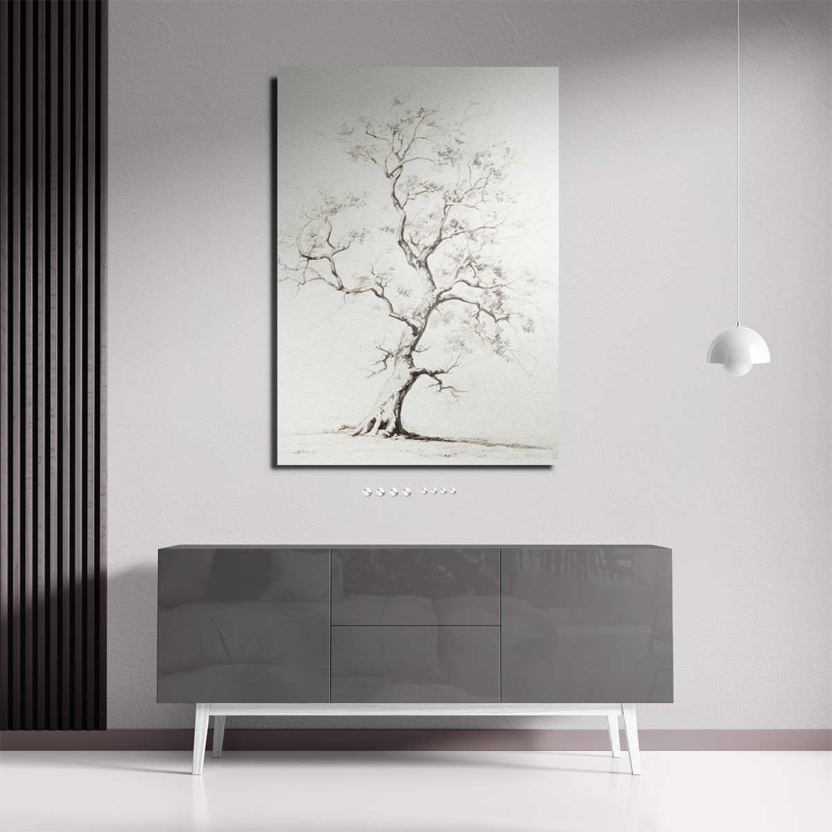 Elegante Boomtekening in Zwart-Wit – plexiglas wanddecoratie in portret formaat