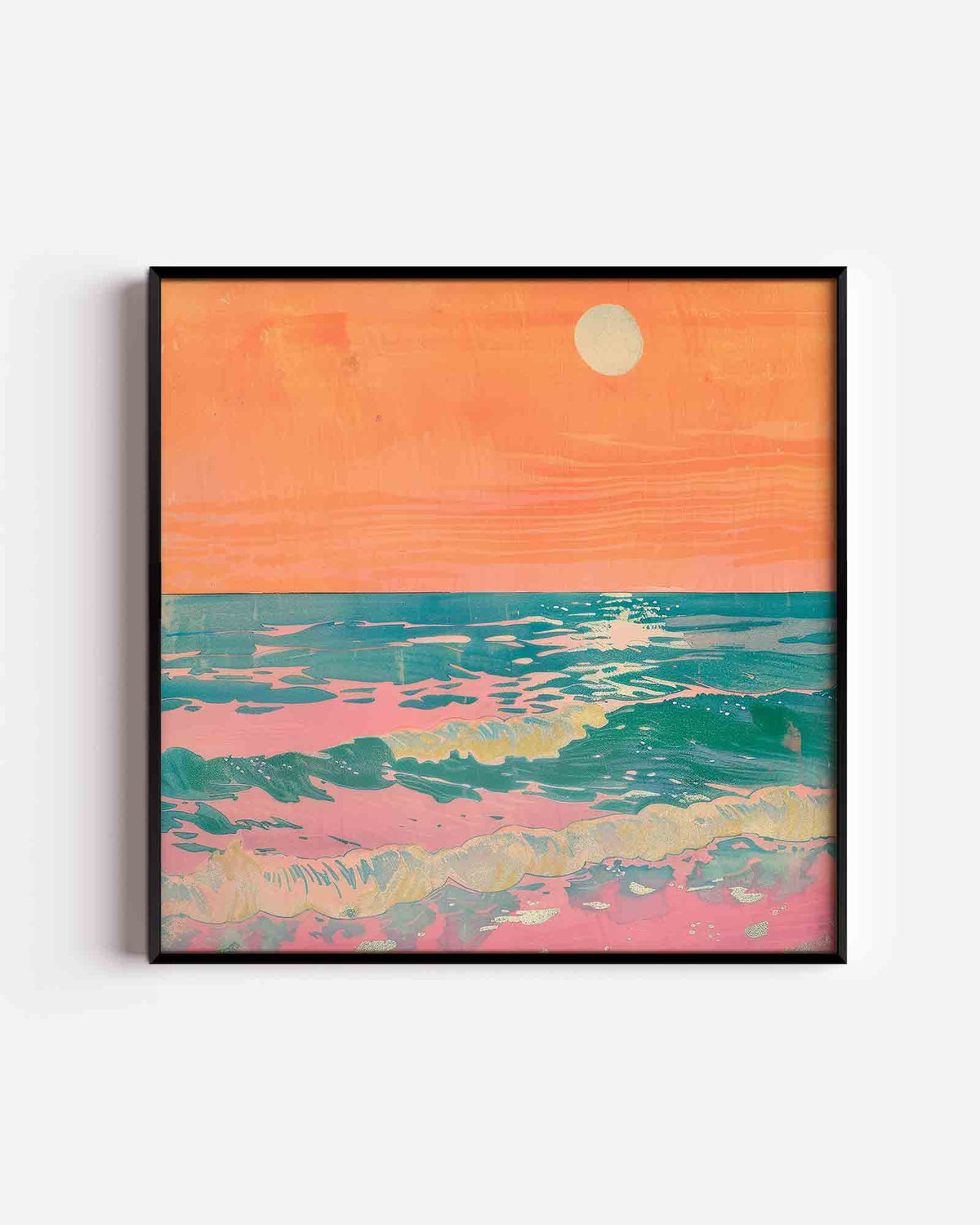 Zonsondergang boven zee – kleurrijke illustratie poster als wanddecoratie