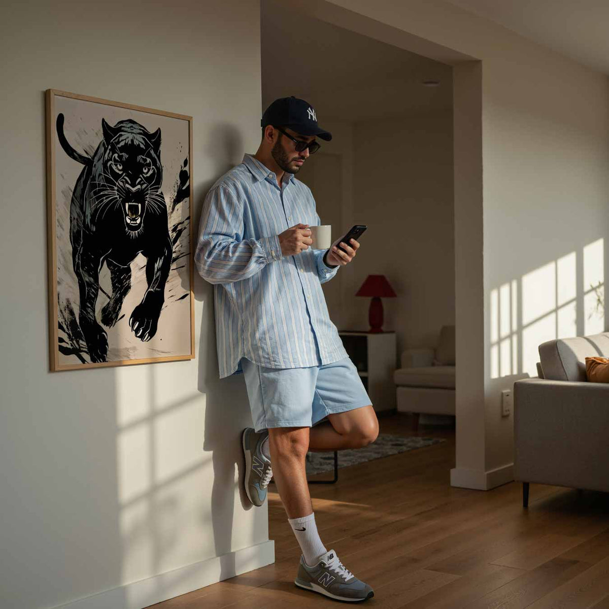 Stoere Panter Kunstposter – dierenillustratie als portret poster
