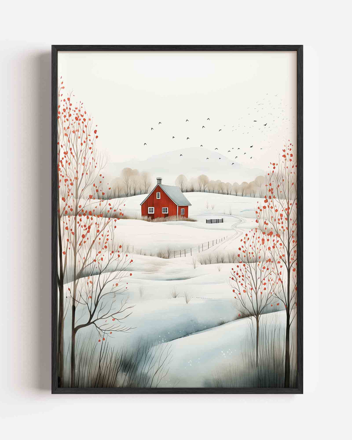 Landschap met rode schuur – kerst portret poster als wanddecoratie