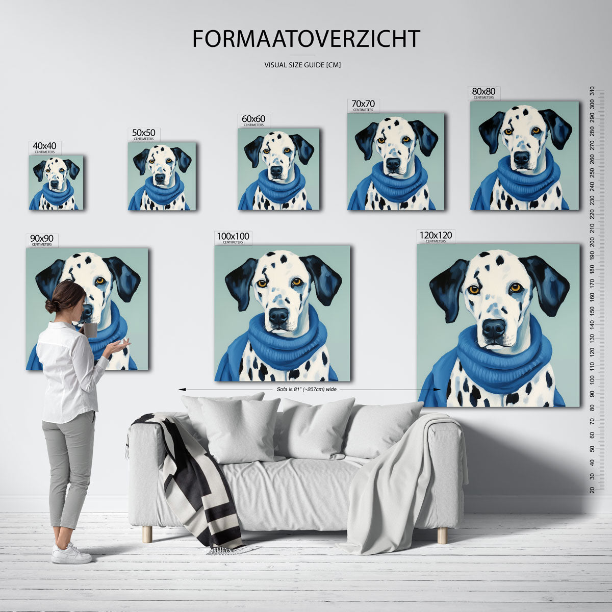 Dalmatier met blauwe trui – vierkante muurposter met dierenthema