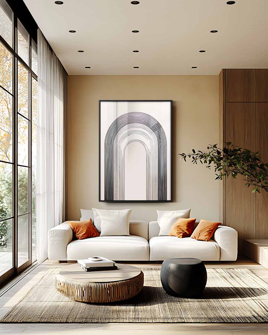 Abstracte Booglijn – staande wandkunst voor woonkamer of interieur