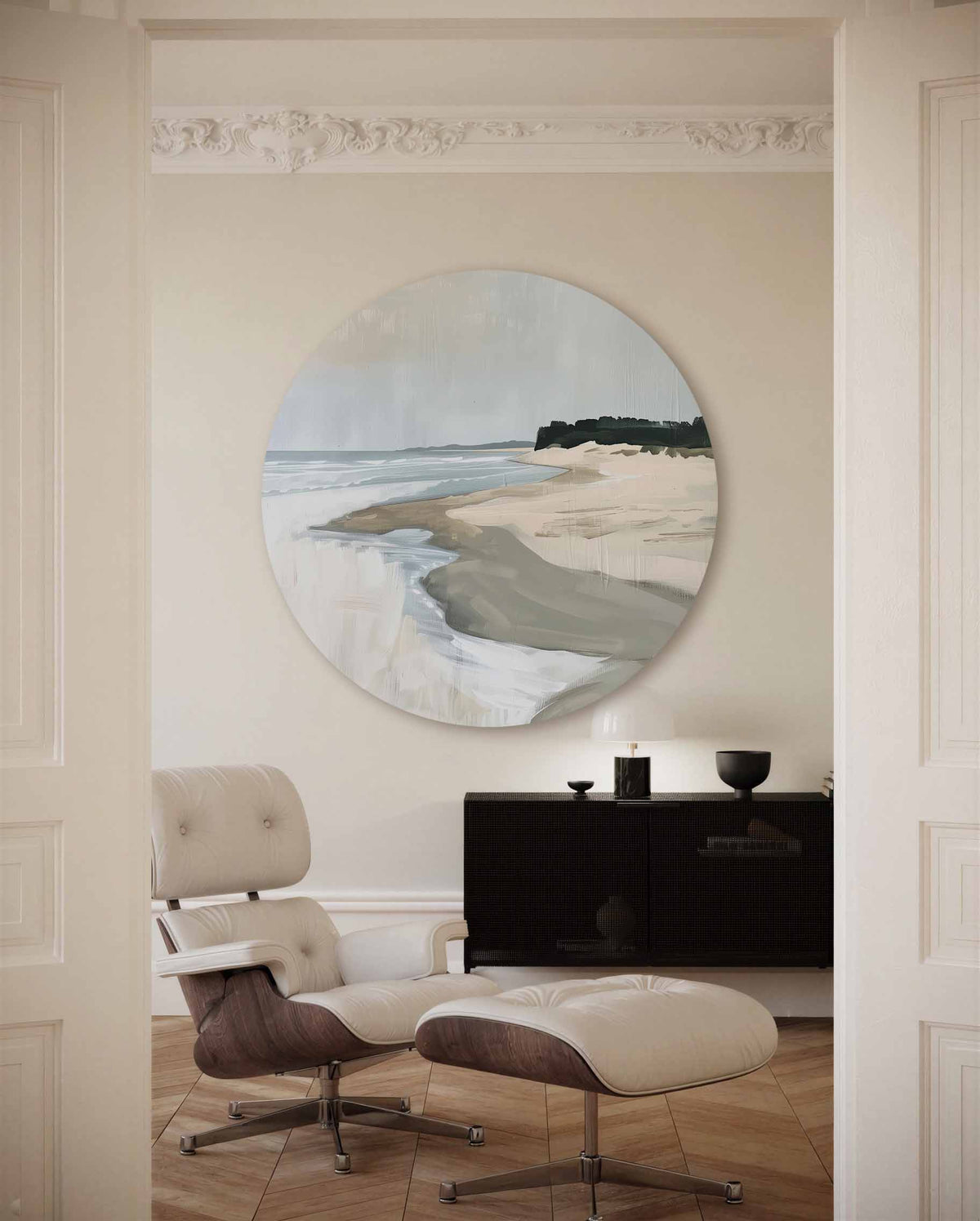 Strand en zee – muurcirkel met kleur en vormen voor aan de muur