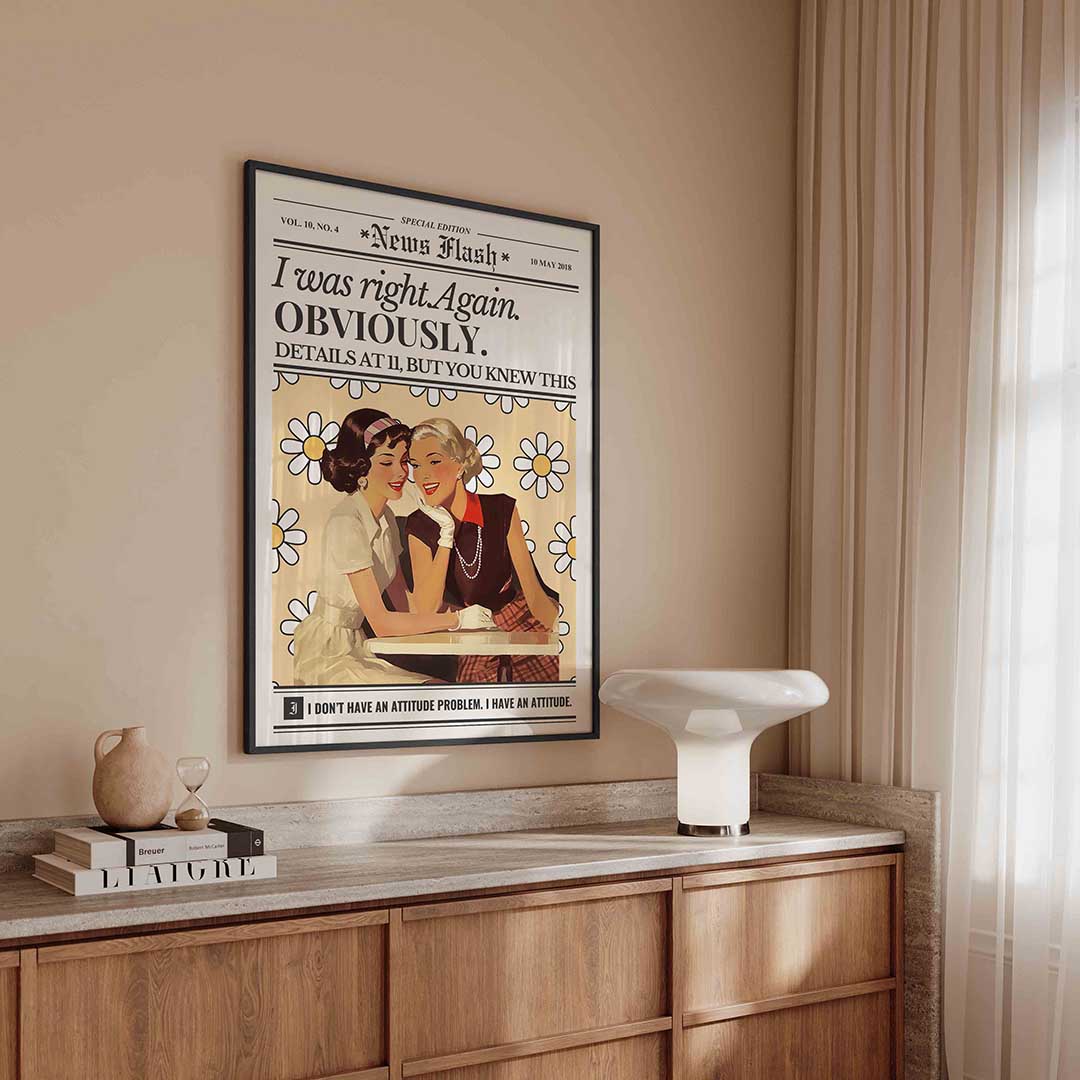 Vintage dames met bloemen – kleurrijke Pop Art poster in staand formaat