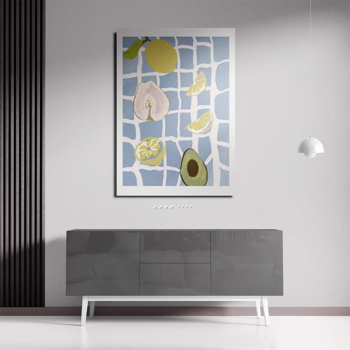 Zomerse Vruchten op Tegels – staande wandkunst voor woonkamer of interieur