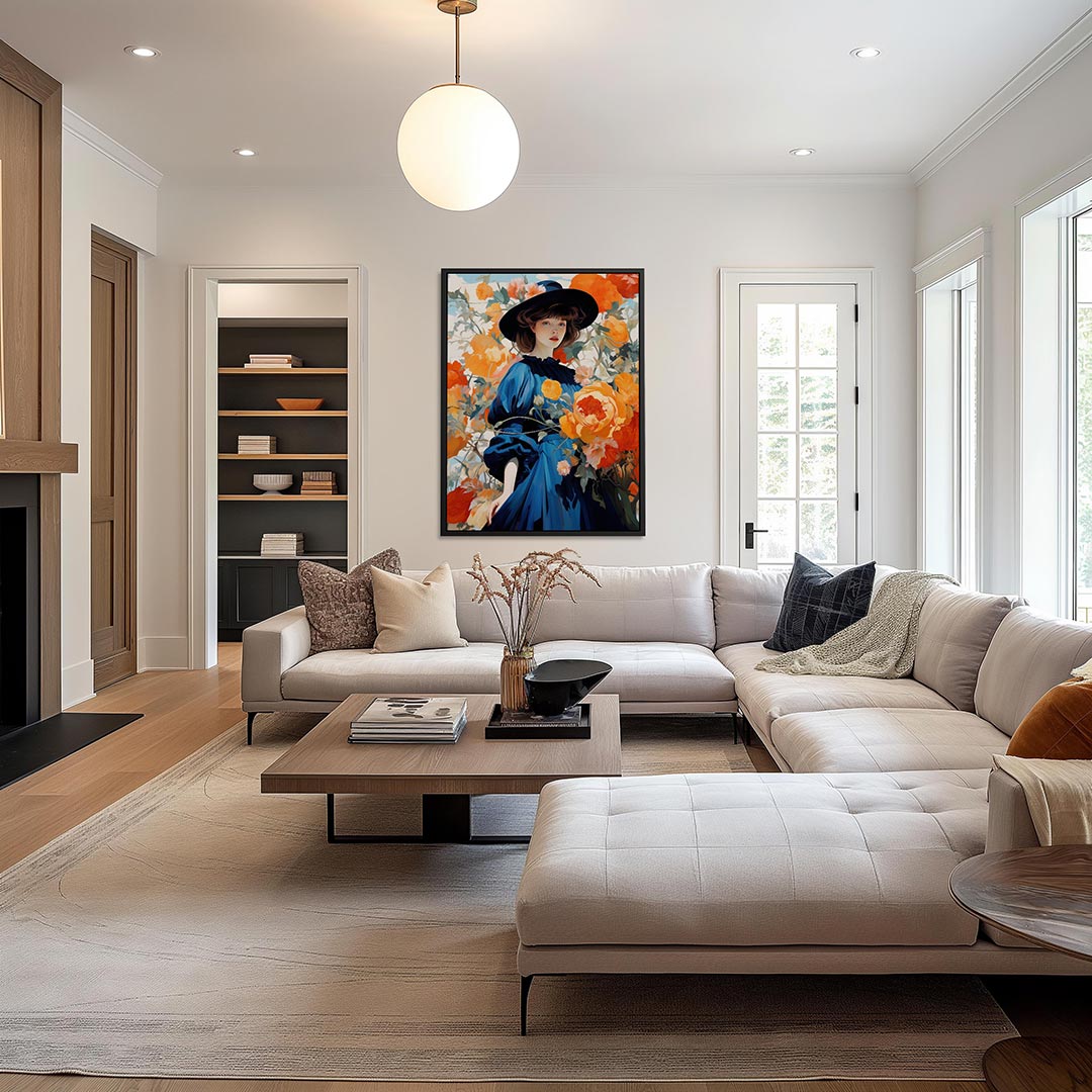 Vrouw met bloemen – decoratief kunstwerk voor aan de muur