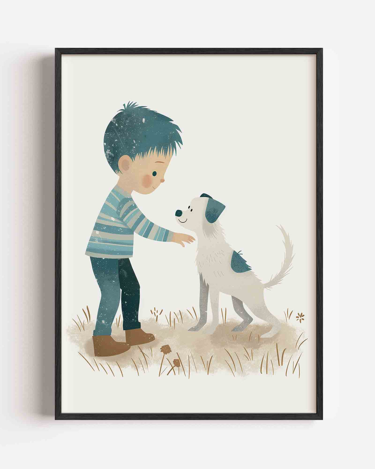 Jongen met hond – kids portret poster als wanddecoratie