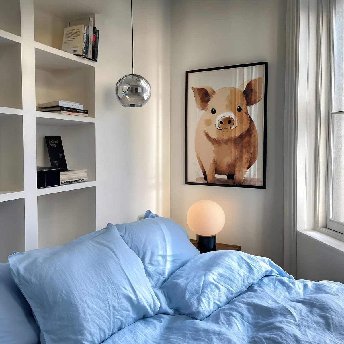 Schattige Varkensvriend – speelse wandkunst als portret kinderposter