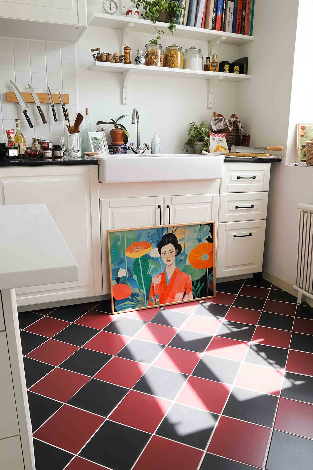 Vrouw in kimono met bloemen – culinaire wandkunst als landscape poster