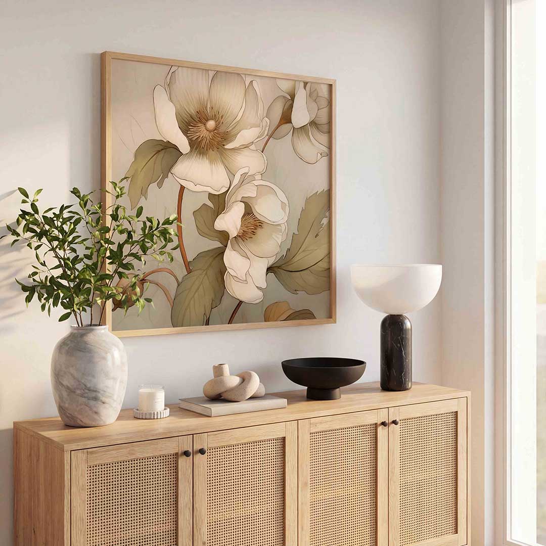 Bloemen en bladeren – bloemen wandkunst als vierkante poster