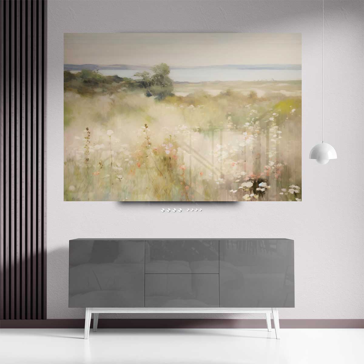 Zonovergoten Bloemenweide – staand kunstwerk voor modern interieur