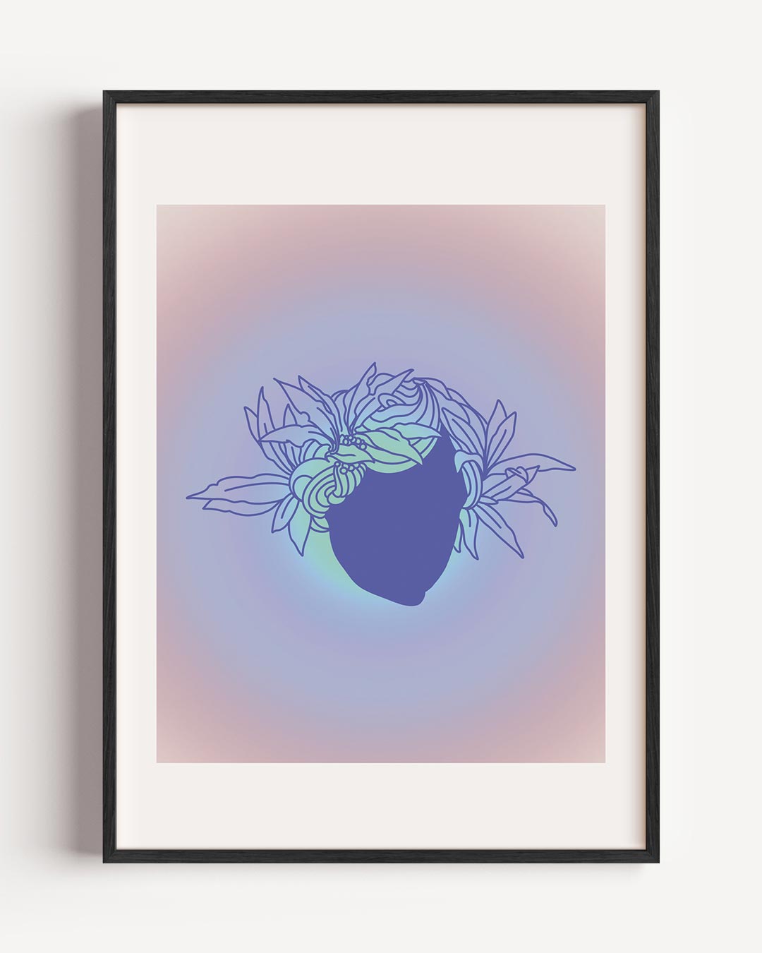Bloemige Droom in Blauw – mindfulness portret poster als wanddecoratie