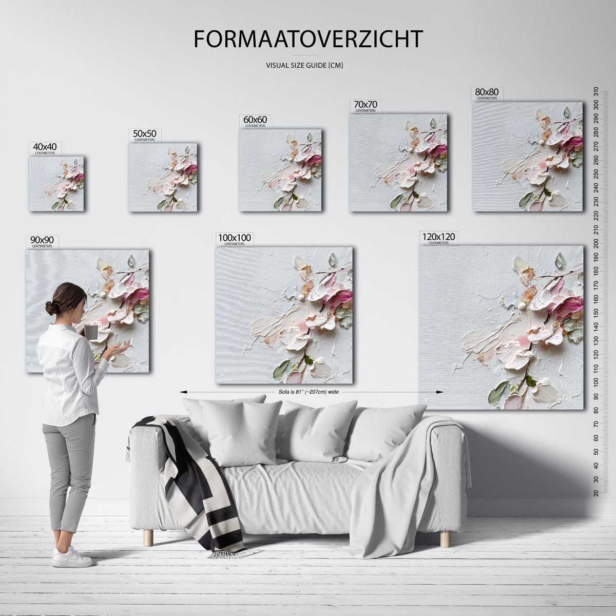 Bloemmotief met pasteltinten – vierkante muurposter met abstracte vormen
