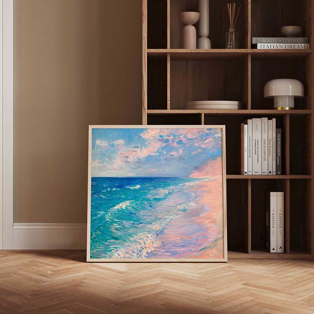 Strand en zee – kleurrijke vierkante wanddecoratie van WallArtistic