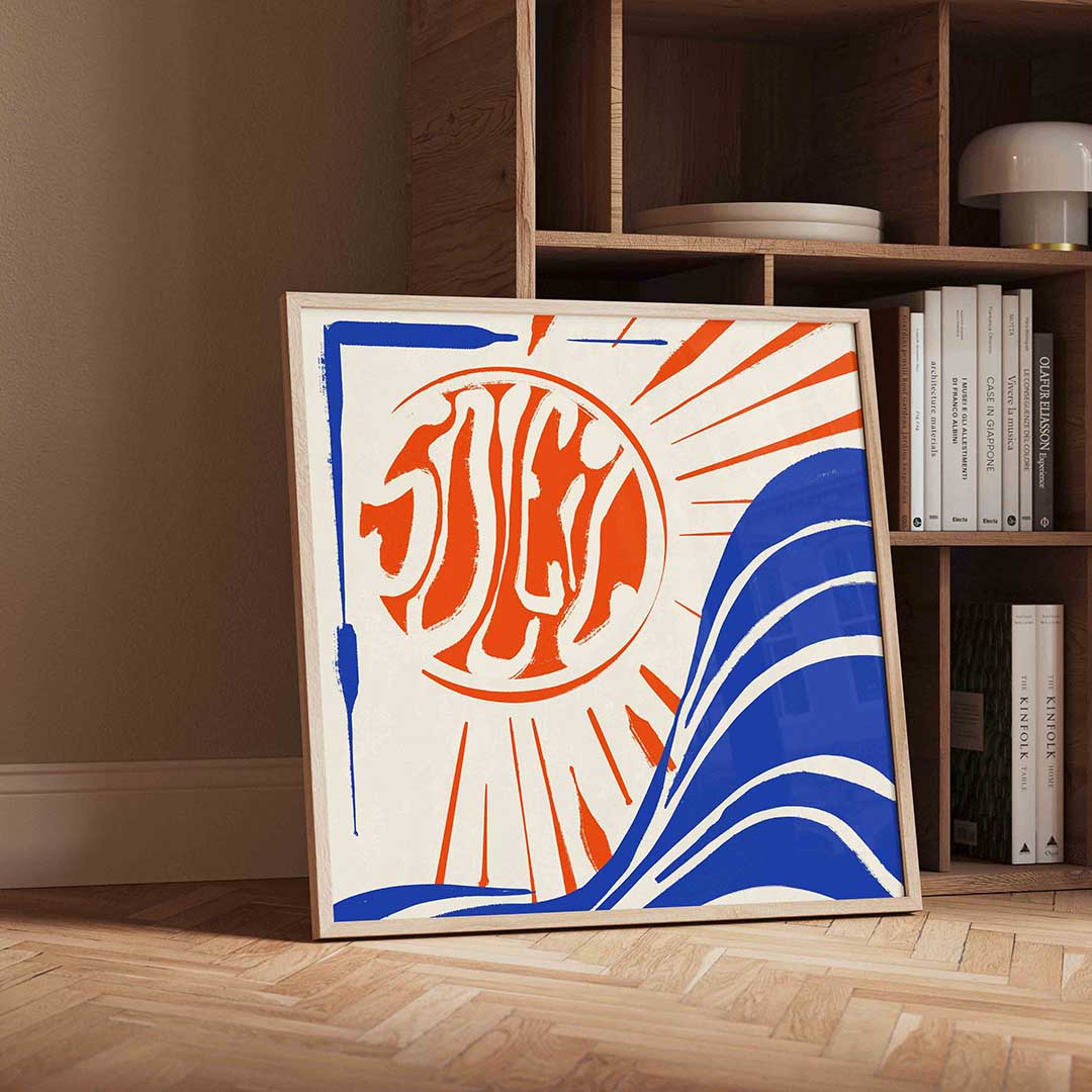 Zon en golven – moderne wandkunst met kleur en vormen als poster