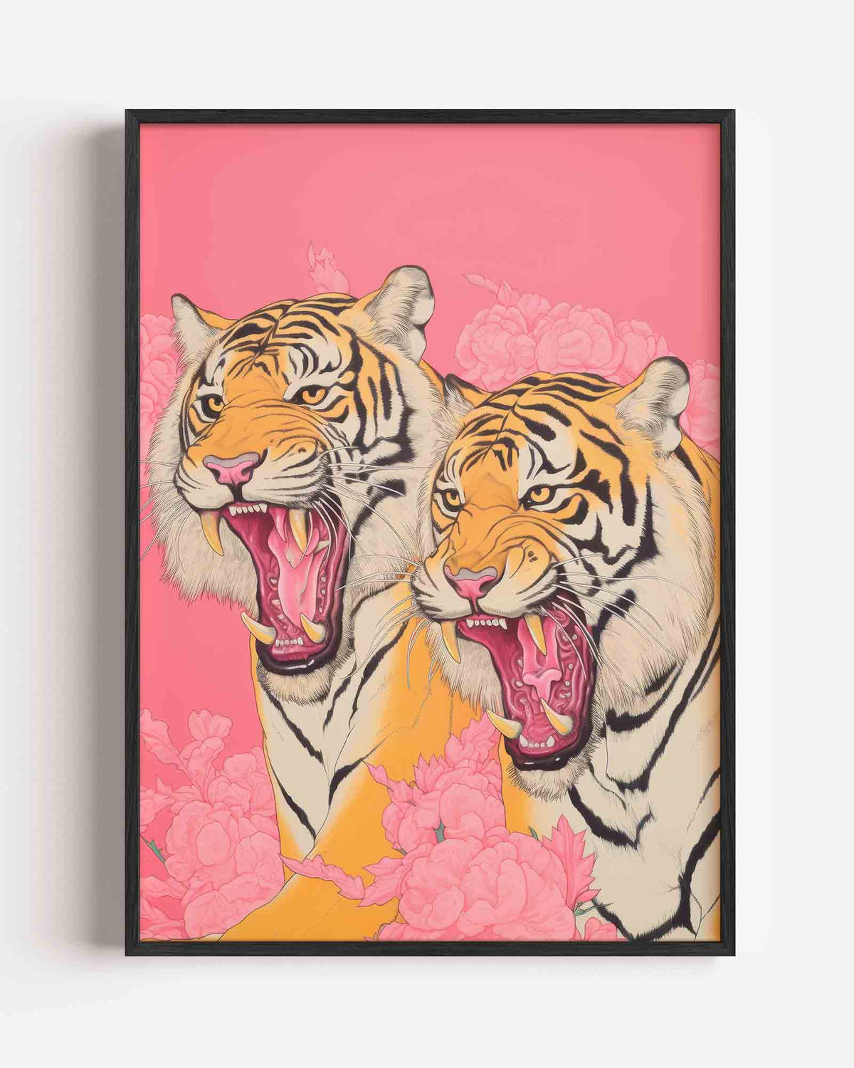 Twee tijgers met bloemen – Kunst & Design poster als staande wanddecoratie
