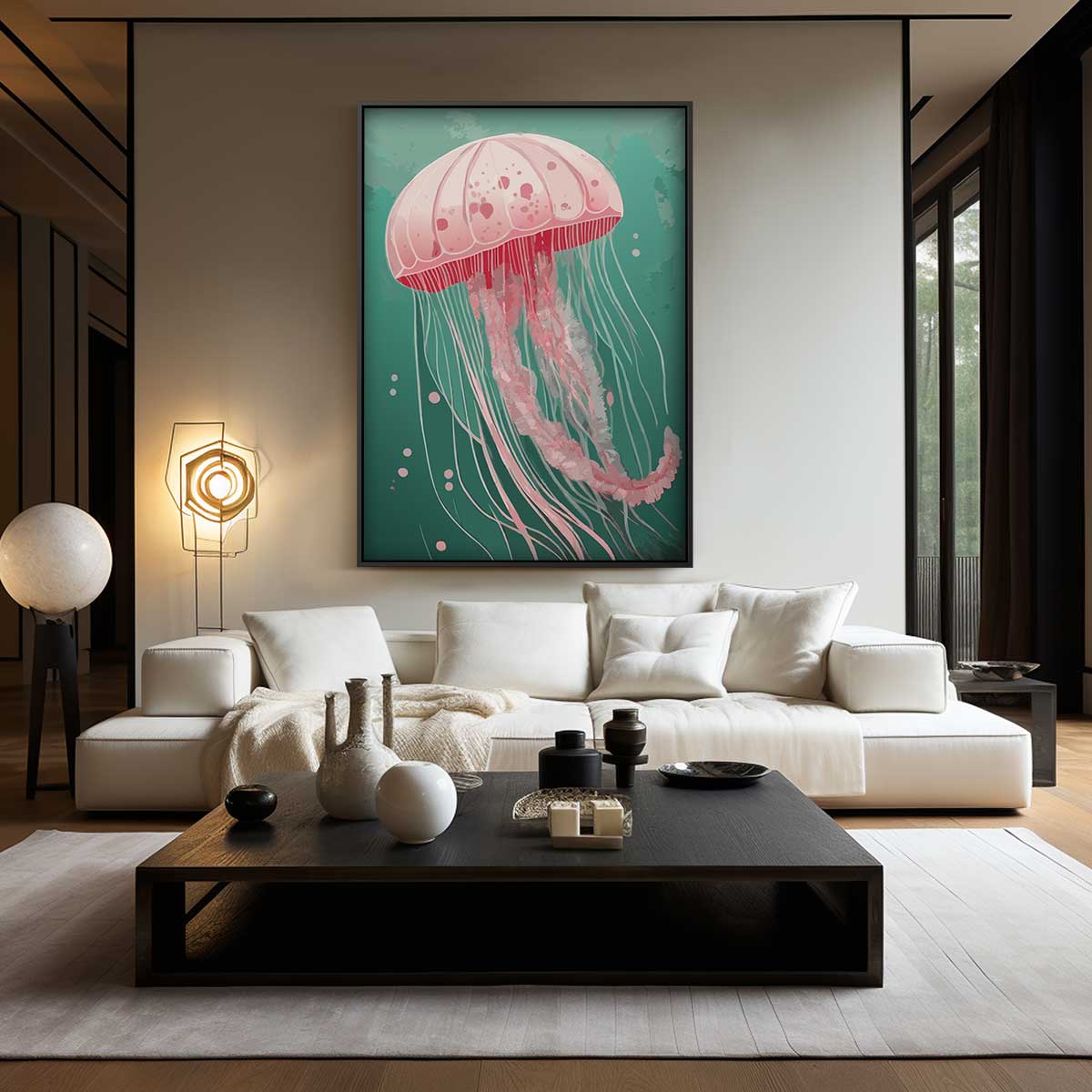 Dromerige Kwallenwereld – kunstwerk met zwarte baklijst
