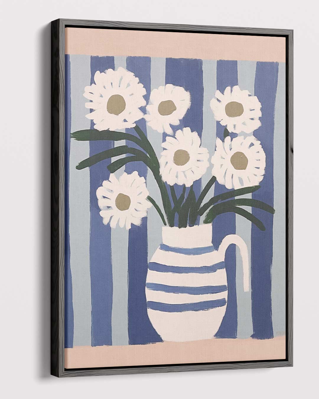 Bloemen in Blauwe Strepen – dibond kunstwerk als wanddecoratie