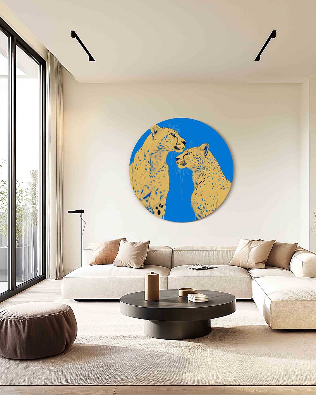 Twee cheeta's – kleurrijke muurcirkel als ronde wanddecoratie