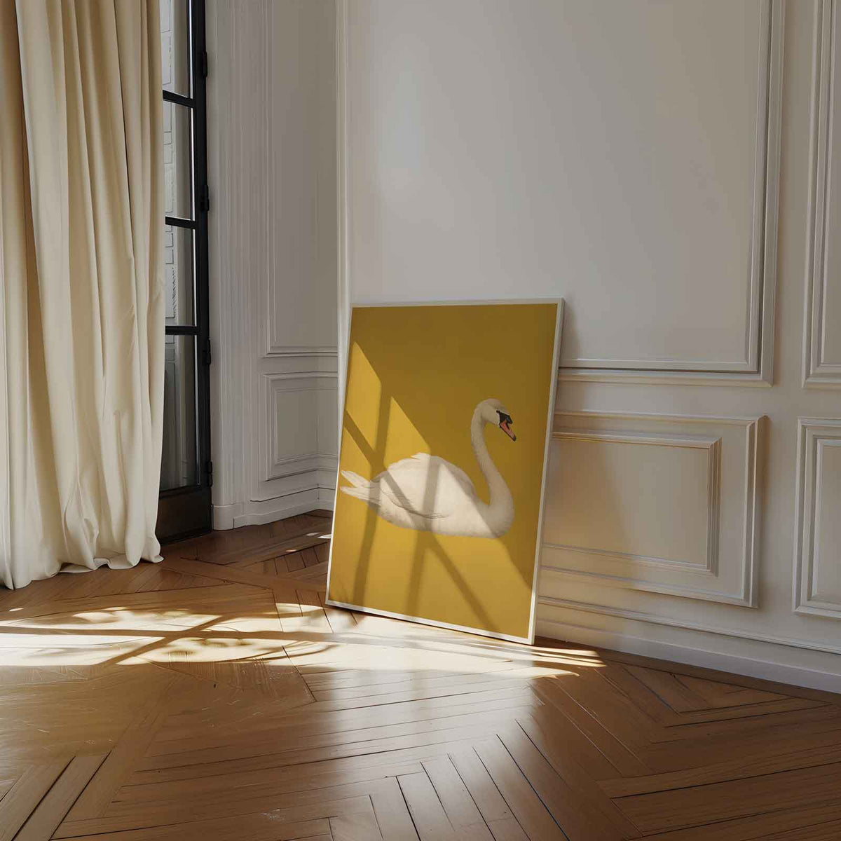Sierlijke Zwaan op Gouden Achtergrond – staand kunstwerk voor modern interieur