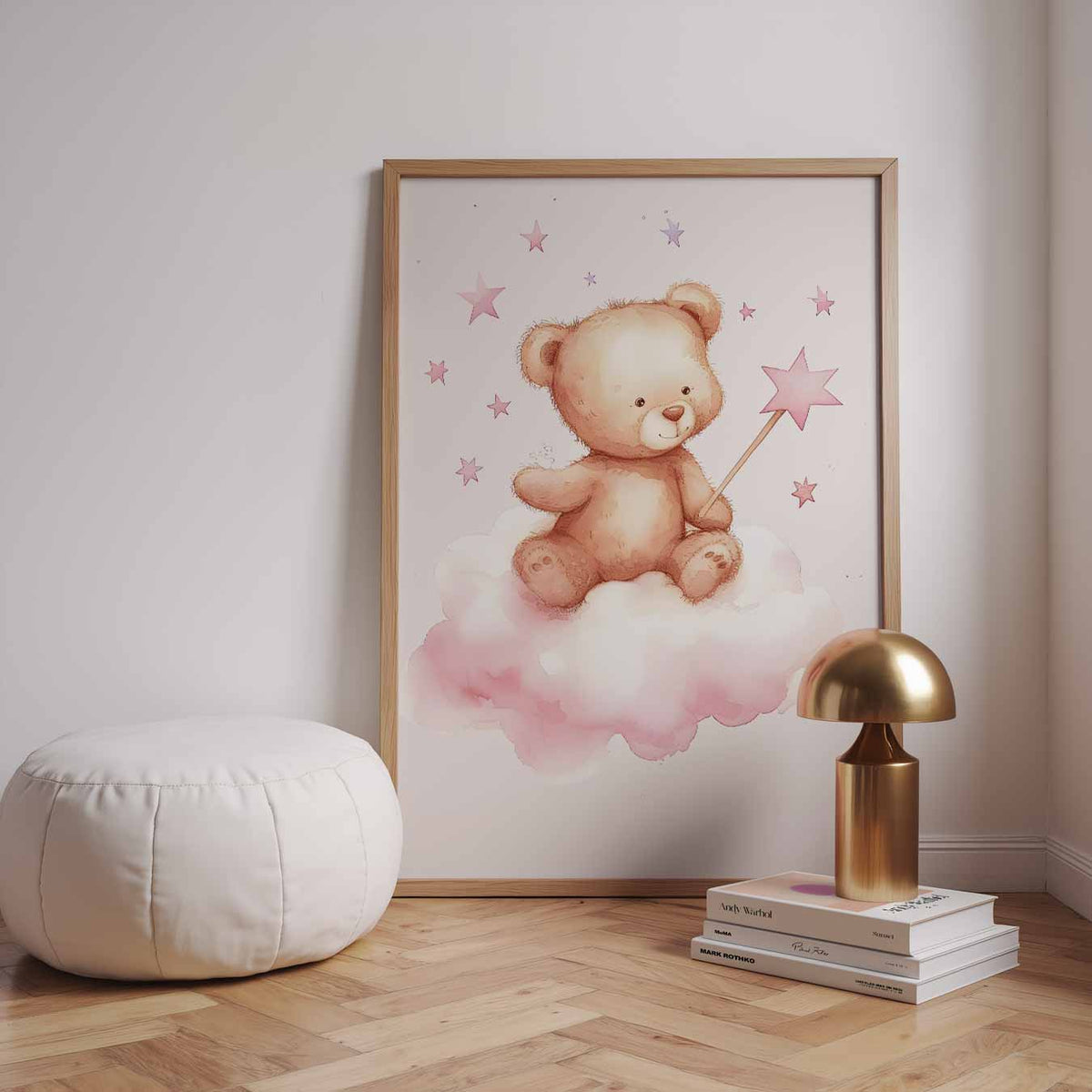 Dromerige Teddybeer Wanddecoratie – speelse wandkunst als portret kinderposter