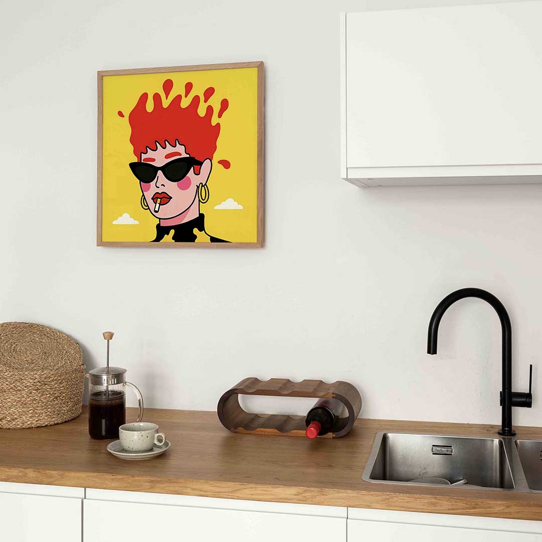 Vrouw met rode haren – kleurrijke Pop Art poster in vierkant formaat