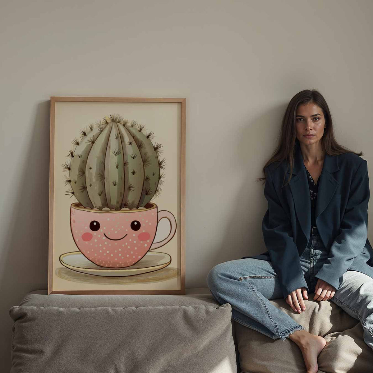 Schattige Cactus Kopje – Streetart wandkunst als portret poster