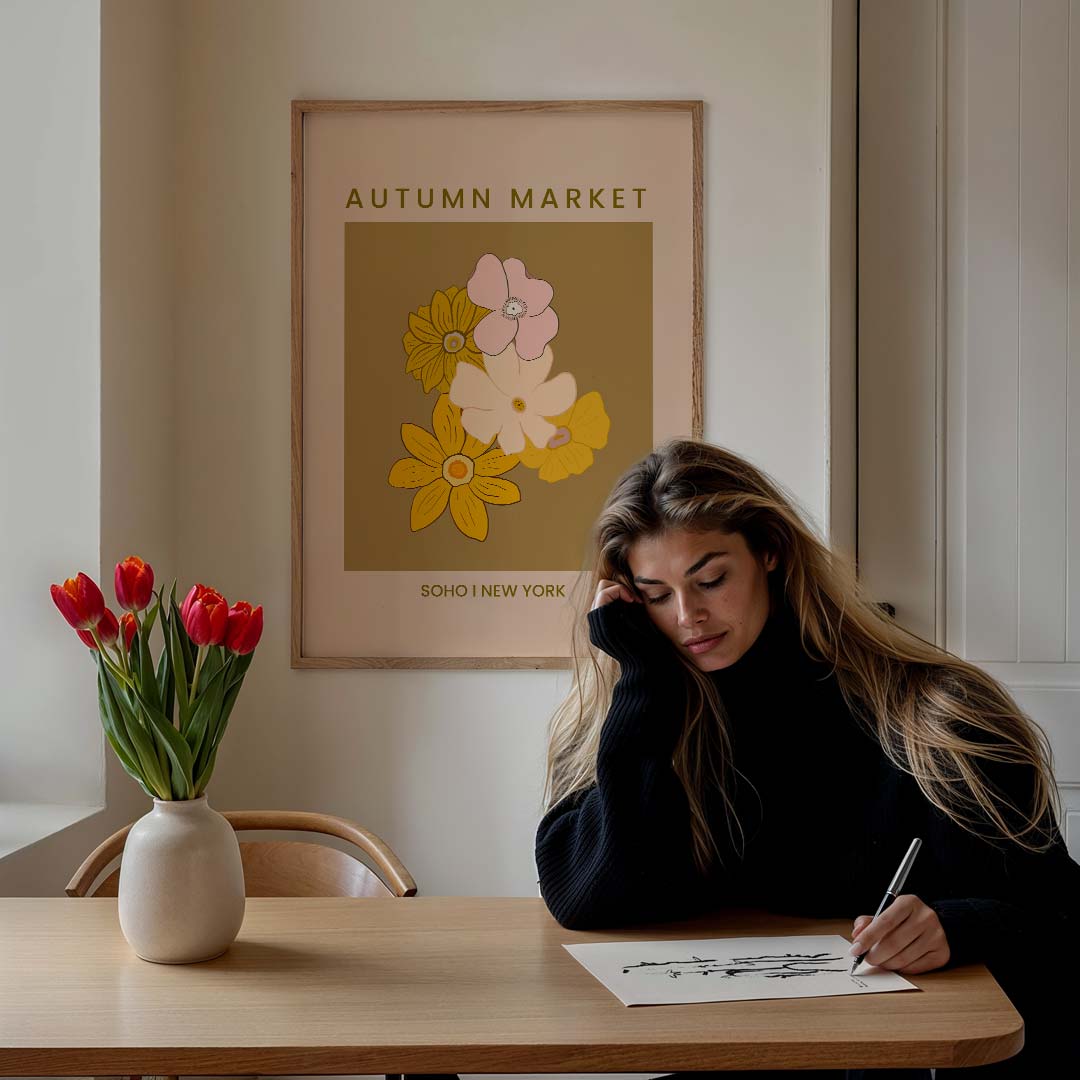 Herfstmarkt Bloemenposter – bloemen poster in staand formaat